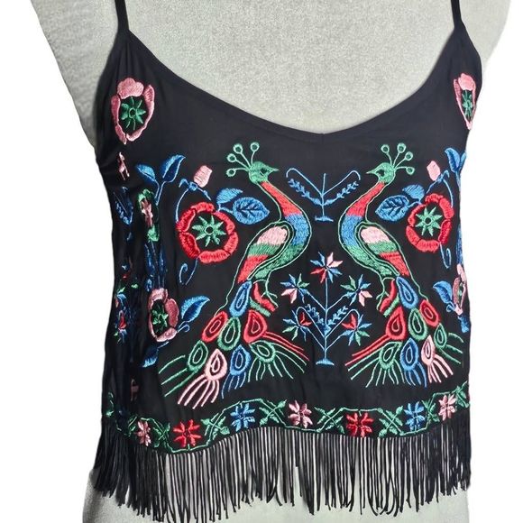 Millau Embroidered Front Fringe Waist Crop Top - Picture 1 of 8